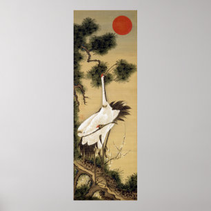 旭 松 図, 若 冲 Cranes & Morning sun, Jakuchüu Poster