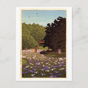 明 治 神 菖 園, Iris Garden at Meiji Shrine, Hasui Kawa Briefkaart