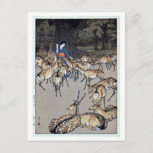 春 日 社 鹿, Deer of Kasuga Shrine, Hiroshi Yoshida Briefkaart