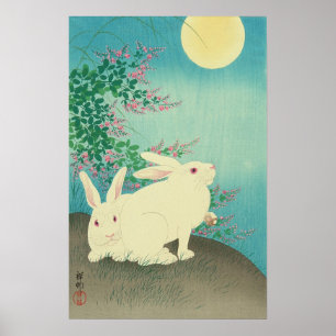 月 と 兎, 邨 Rabbits & Moon, Koson, Ukiyo-e Poster