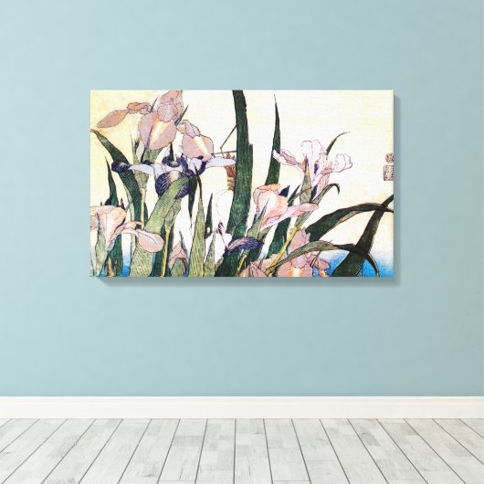 杜 若 ぎ, り, と Iris, Hokusai, Ukiyoe Canvas Afdruk (Insitu (Houten vloer))