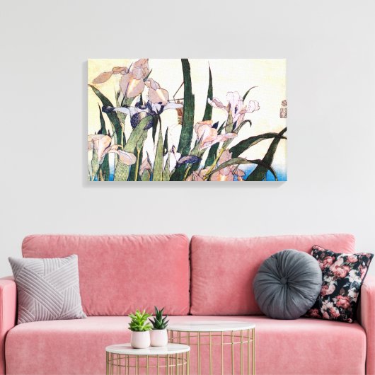 杜 若 ぎ, り, と Iris, Hokusai, Ukiyoe Canvas Afdruk (Insitu (Woonkamer))
