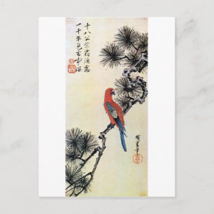 松 イ コ, 広 Pine en Paraket, Hiroshige, Ukiyo-e Briefkaart