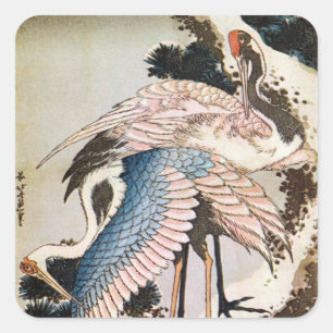 松 鶴, 北 kranen op de Pine Tree, Hokusai, Ukiyo-e Vierkante Sticker