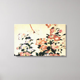 桔梗, 北斎 Bellflower en Dragonfly, Hokusai, Ukiyo-e Canvas Afdruk