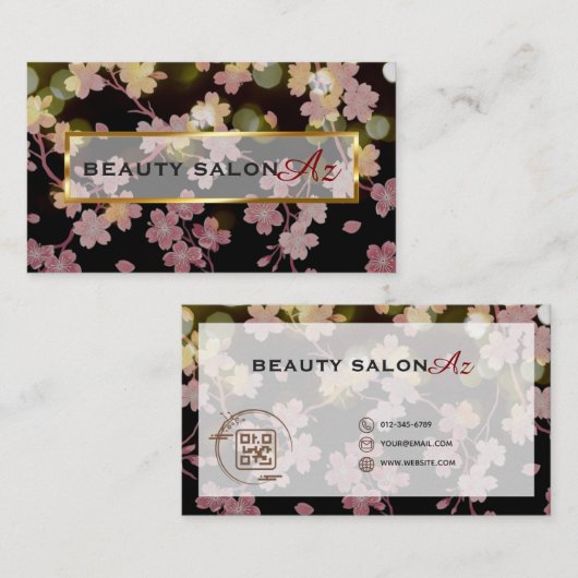 桜とゴールド ブラック 美しい サロン スクール 美容 名刺♡ VISITEKAARTJE (Voorkant / Achterkant)