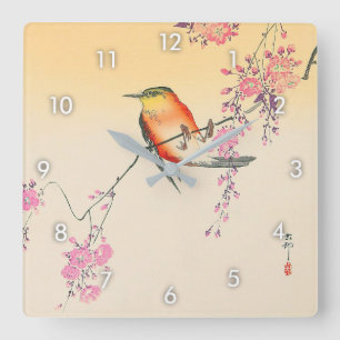桜 に 鳥, 小 邨 Bird & Cherry Blossom, Ohara Koson Vierkante Klok