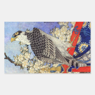 桜 ハ ブ, valk & Cherry Blossom, Hokusai, Ukiyo-e Rechthoekige Sticker