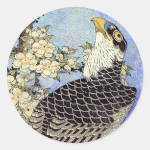 桜 ハ ブ, valk & Cherry Blossom, Hokusai, Ukiyo-e Ronde Sticker
