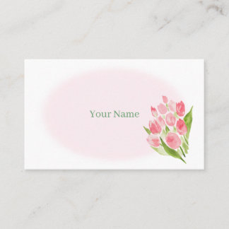 水彩で描いたピンクのチューリップ　名刺 VISITEKAARTJE