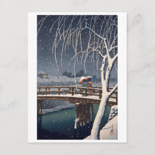 江 戸 の 雪, Evening Snow at Edogawa, Hasui Kawase Briefkaart