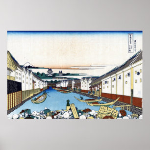 江 日 橋, 北 Uitzicht Mt. Fuji uit Nihonbashi, Hokusai Poster
