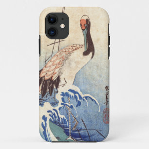 波 鶴, 広 Crane and Waves, Hiroshige, Ukiyo-e iPhone 11 Hoesje