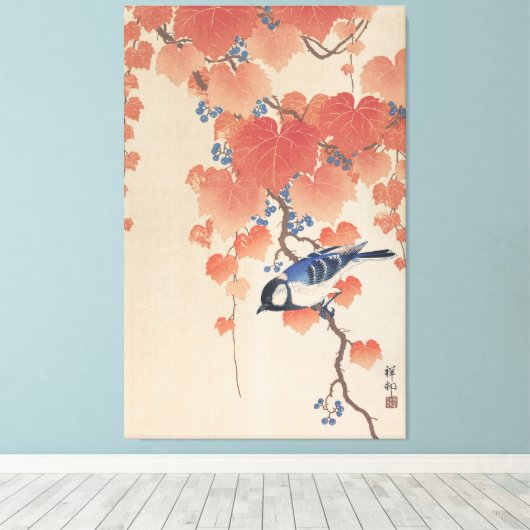 浮世絵キャンバス ukiyoe 小原古邨 「桐に四十雀」 キャンバスプリント canvas afdruk (Insitu (Houten vloer))