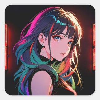 煌霞の少女【Radiant Haze Girl】セラミックタイル Vierkante Sticker