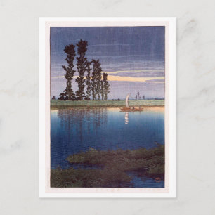 牛 堀 暮 れ, Avond te Ushibori, Hasui Kawase, Woodcut Briefkaart