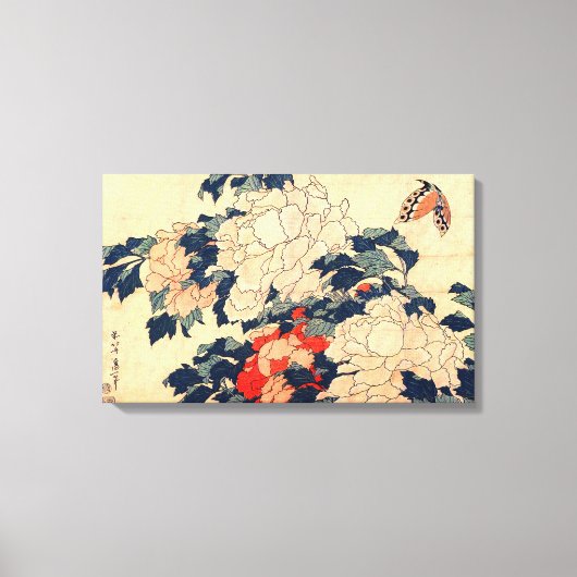 牡 と, 北 en Butterfly, Hokusai, Ukiyo-e Canvas Afdruk (Voorkant)