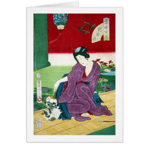 猫 と 女, 国 周 Chat et Femme, Toyohara Kunichika, Ukiy