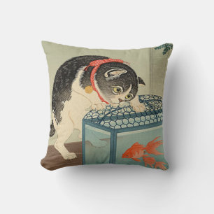 猫 と 魚, 古 邨 Cat & Goldfish, Koson, Ukiyo-e Kussen