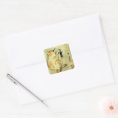 猫 と 鼠, 暁 斎 Cat en Mouse, Kyōsai, Ukiyo-e Vierkante Sticker (Envelop)