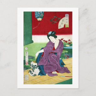猫 女, 国 周 Cat en Woman, Toyohara Kunichika, Ukiyo-e Briefkaart