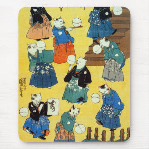 猫 曲 師, 国 芳 Acrobaat van de Katten, Kuniyoshi, Ukiy Muismat