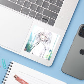 白パーカーJKシール｜寿司娘 GenerativeAI Sticker (Laptop met iPhone)