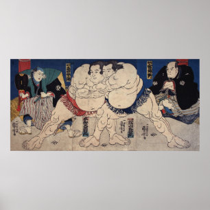 相 撲, 国 Sumo Wrestling, Kuniyoshi, Ukiyo-e Poster