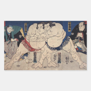 相 撲, 国 Sumo Wrestling, Kuniyoshi, Ukiyo-e Rechthoekige Sticker