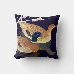 真 鴨, Mallard Ducks, Hasui Kawase, Woodcut Kussen