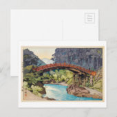 神 橋, Sacred Bridge, Hiroshi Yoshida, Woodcut Briefkaart (Voorkant / Achterkant)