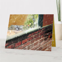 窓辺のキャンドル・眠る犬　クリスマスカード