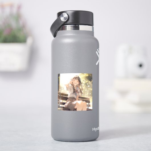 笑顔で３ピースJKシール｜寿司娘 Seal GenerativeAI Sticker (HydroFlask)