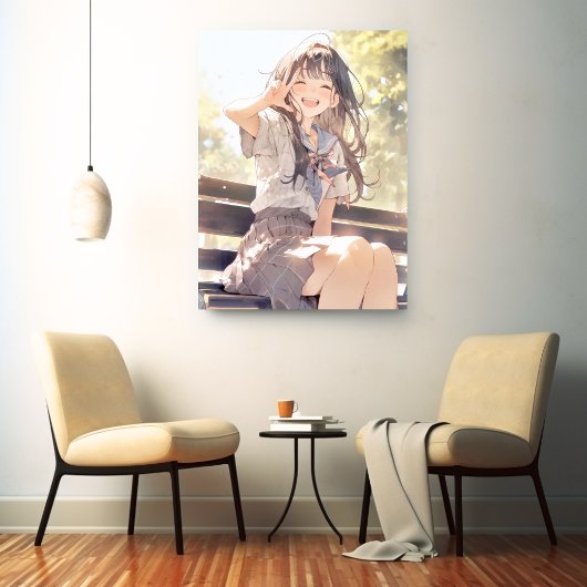笑顔で3ピースJK アートパネル|寿司娘 Art Panel GenerativeAI Canvas Afdruk