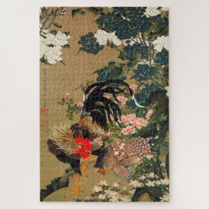 紫 花 鶏, de 若 Hydrangea en de Rooster Jakuchucha Legpuzzel