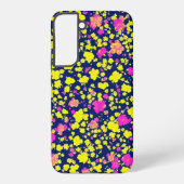 紺地に黄色とピンクの花模様 和風 着物柄 SAMSUNG GALAXY HOESJE (Achterkant)