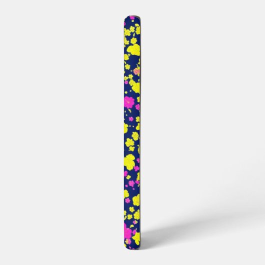 紺地に黄色とピンクの花模様 和風 着物柄 SAMSUNG GALAXY HOESJE (Linkerkant)