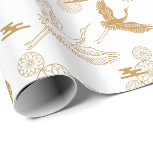 縁起の良い金色の日本の鶴模様 CADEAUPAPIER (Rol Hoek)