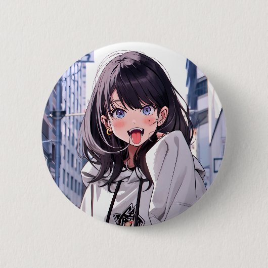 缶バッジ あっかんべーJK｜Badge 寿司娘 GenerativeAI Ronde Button 5,7 Cm (Voorkant)