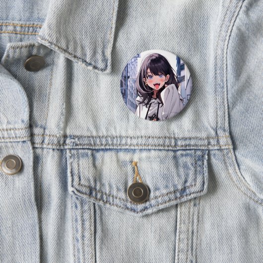 缶バッジ あっかんべーJK|Badge 寿司娘 GenerativeAI Ronde Button 5,7 Cm (In situ)