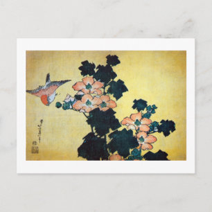 芙 蓉 雀, 北 Hibiscus Mutabilis en Sparrow, Hokusai Briefkaart