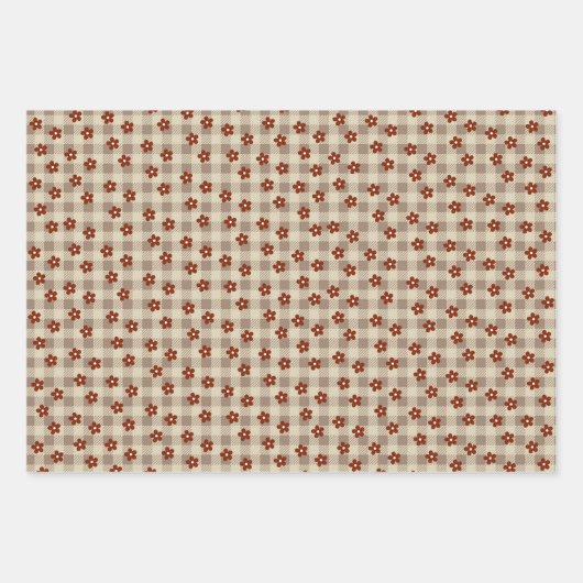 花&チェック(ブラウン) +ギンガムチェック         INPAKPAPIER VEL (Voorkant)