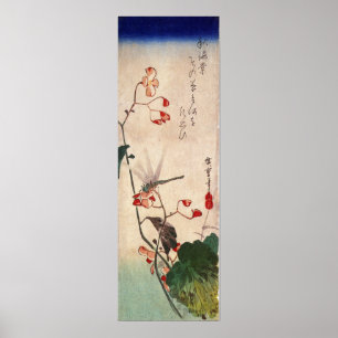 花 ト ボ, 広 重 Dragonfly en Bloem, Hiroshige, Ukiyo-e Poster