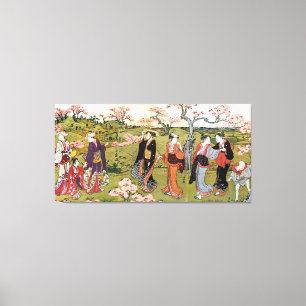 花 見, 清 Ventilator, Kiyonaga, Ukiyo-e Canvas Afdruk