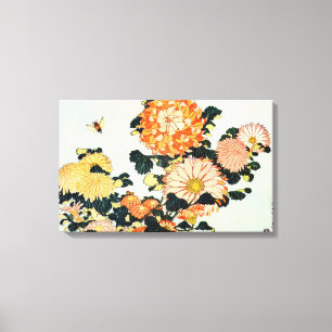 菊と蜂, 北斎 Chrysanthemum en bij, Hokusai, Ukiyo-e Canvas Afdruk
