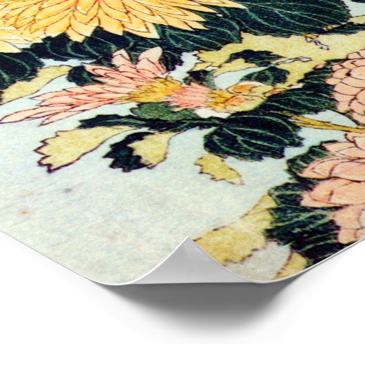 菊 蜂, 北 Chrysanthemum en Bee, Hokusai Poster (Hoek)