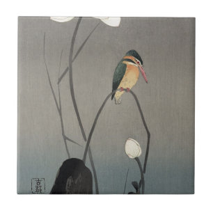 蓮 に セ ミ, 古 Kingfisher op Lotus, Koson, Ukiyo-e Tegeltje