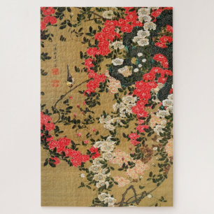 薔 禽 図, 若 Rozen en kleine vogels, Jakuchu Legpuzzel