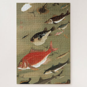 諸 魚 図, 若 diverse vissoorten, Jakuchu, Japan Art Legpuzzel