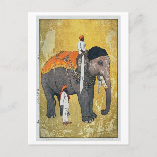 象, Elephant, Hiroshi Yoshida, Woodcut Briefkaart (Voorkant)